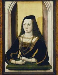 花、パネルに15世紀後半のオイルを保持している若い女性の肖像画